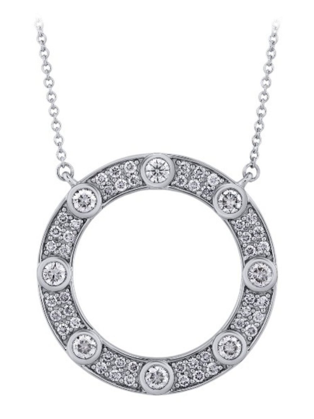 0.75 Carat Natural Diamond Circle Bezel Necklace 14K White Gold 18'' chain